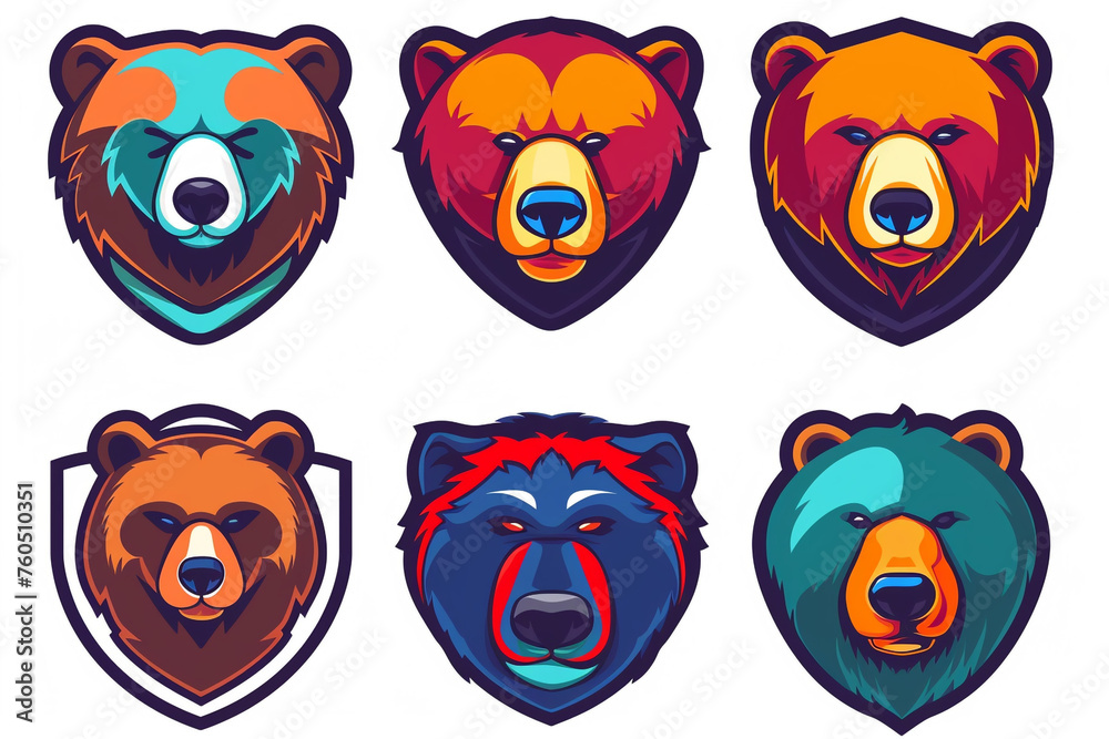 Fototapeta premium Esport six different Bear logo on white background сreated with Generative Ai
