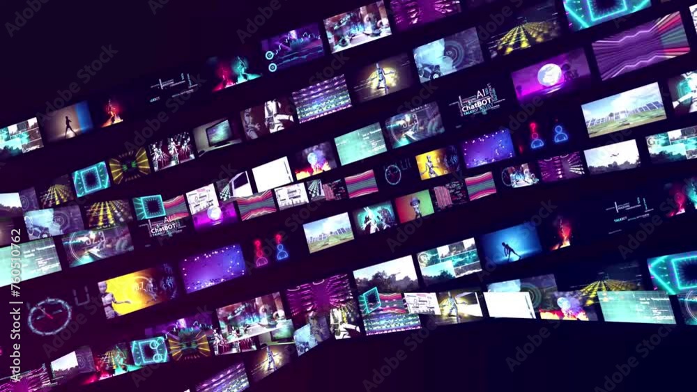 collage stripes video album with animations ai technology business theme. Broadcasting or television template intro animation
