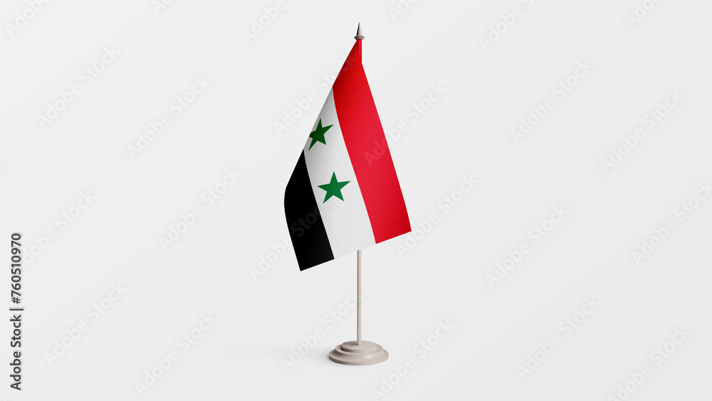 Syria national flag on stick isolated on white background. Realistic flag illustration Syria national flag on stick isolated on white background. Realistic flag illustration