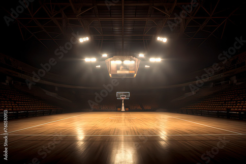 Indoor lighting basketball court. AI technology generated image © onlyyouqj