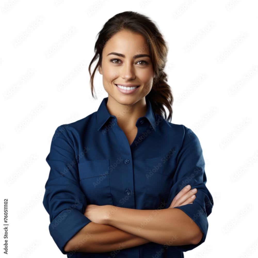 portrait of a young woman stands confidently wearing a professional mechanics uniform, isolated cut-out object with on transparent background, PNG file portrait of a young woman stands confidently wearing a professional mechanics uniform, isolated cut-out object with on transparent background, PNG file