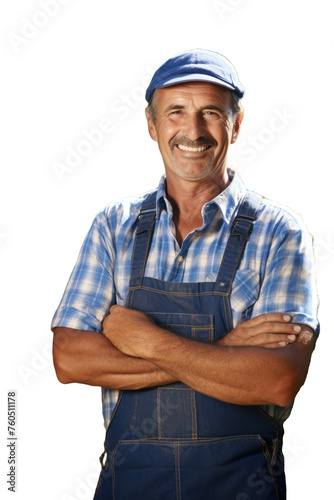 portrait of a happy Cheerful middle-aged farmer, isolated cut-out object with on transparent background, PNG file