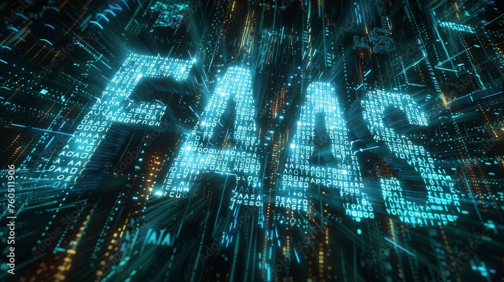 Digital blue matrix binary code forms the acronym FaaS , symbolizing the concept of Function as a Service .
