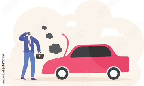 A manager or businessman have a force Majeure, a car broke down. Illustration,
