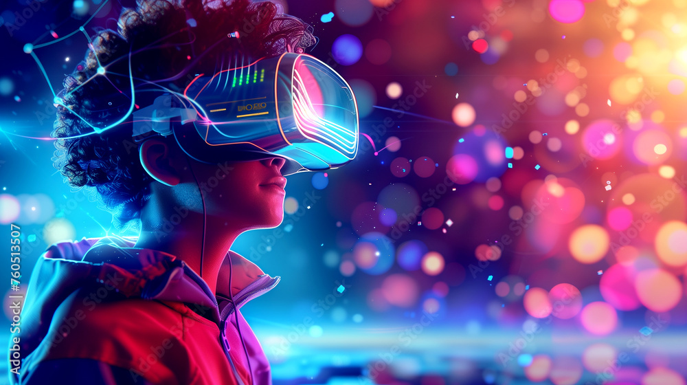 Naklejka premium Woman Wearing Virtual Reality Glasses