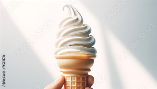 シンプルな白い背景に美味しそうなバニラのソフトクリーム photo
