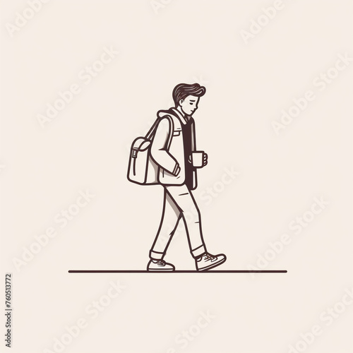 a person with a bag in the signs style, use simple line draw сreated with Generative Ai