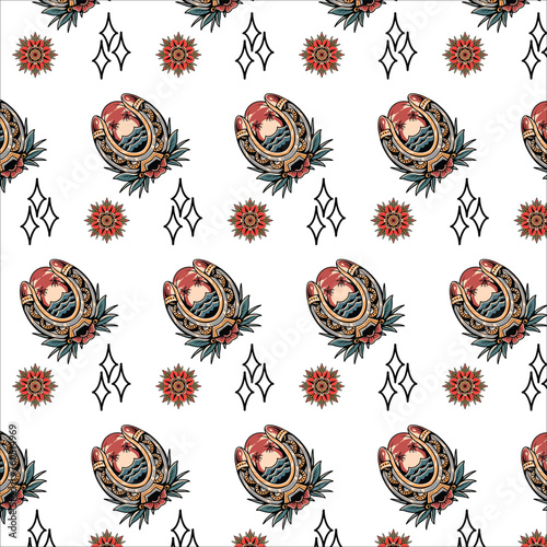 horseshoe summer tattoo pattern vector design