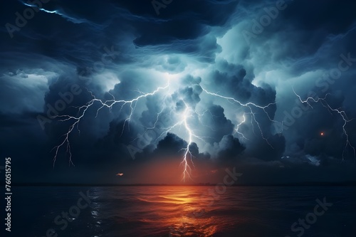 A dramatic thunderstorm with lightning illuminating the night sky, capturing the power of nature. 