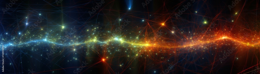 Naklejka premium Androids interpreting cosmic rays through quantum computing, predicting supernova events