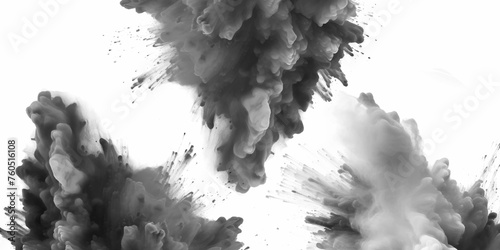 Black powder explosion with dark colors isolated white background. Black vibrant paint black powder explosion with dark colors isolated white background.	