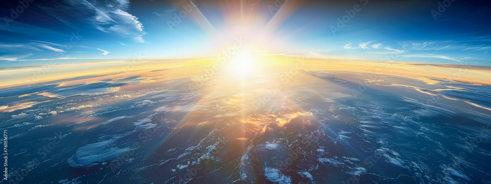 Fototapeta premium The sun is shining brightly in the sky, casting a warm glow over the earth