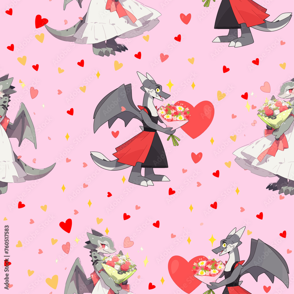 Obraz premium Dragons seamless pattern for wrapping paper or wedding invitation 