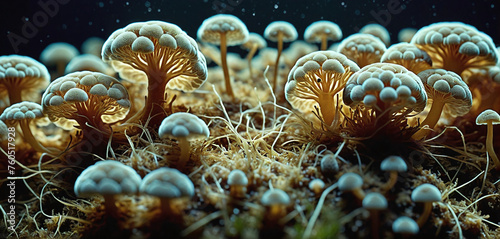 Microscopic magnification of growing molds or mold fungus and spores