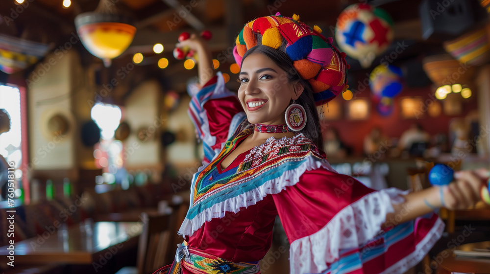smiling mexican woman in traditional mexican clothing 01