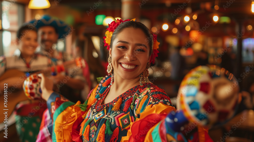 smiling mexican woman in traditional mexican clothing 02