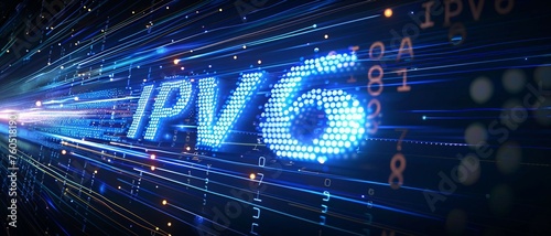 Digital blue matrix binary code forms the acronym IPv6 , symbolizing the concept of Internet Protocol version 6. 