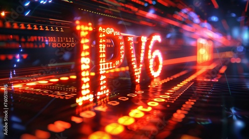 Digital blue matrix binary code forms the acronym IPv6 , symbolizing the concept of Internet Protocol version 6. 