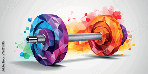 3d barbell, 3d dumbbell colorful concept art, gym logo design. Stylized dumbbell isolated on a white background. Sports equipment banner. Barbell or dumbbell poster. Sports and training, fitness, gym