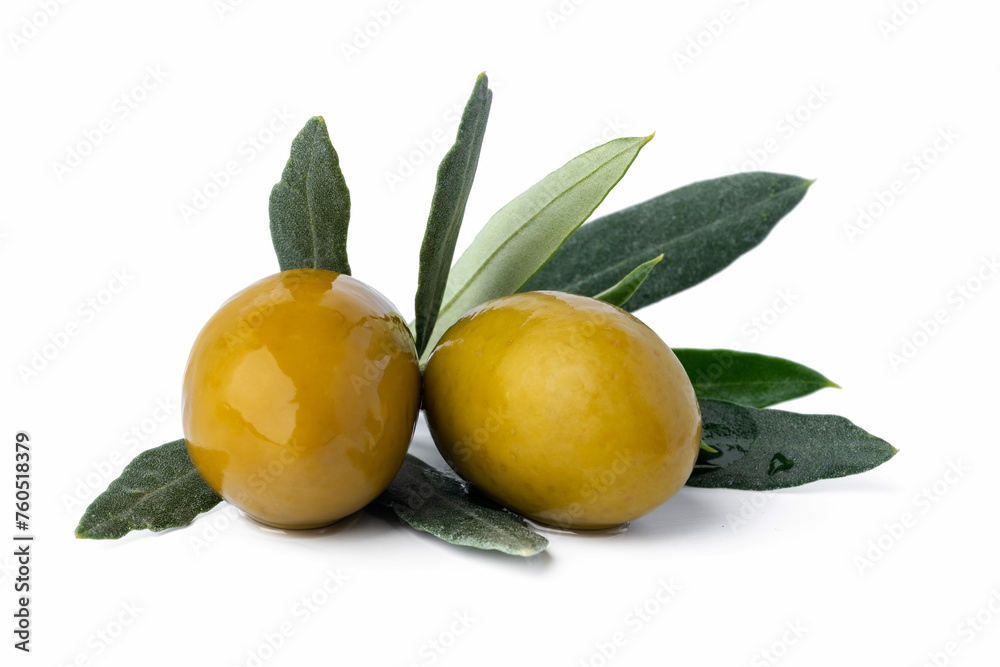 olives with leaves isolated on white background.