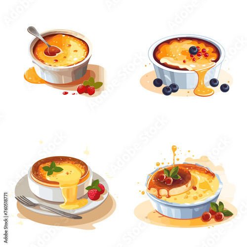 Sweet creme brulee from french cuisine set element