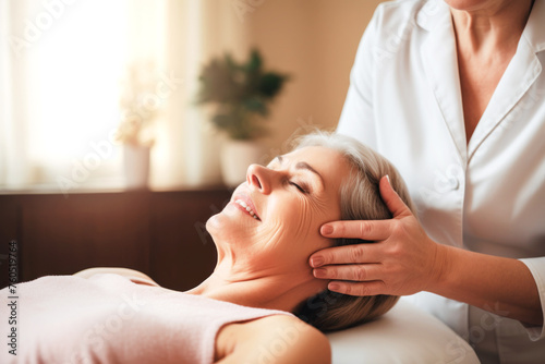 Elderly woman having a massage at spa