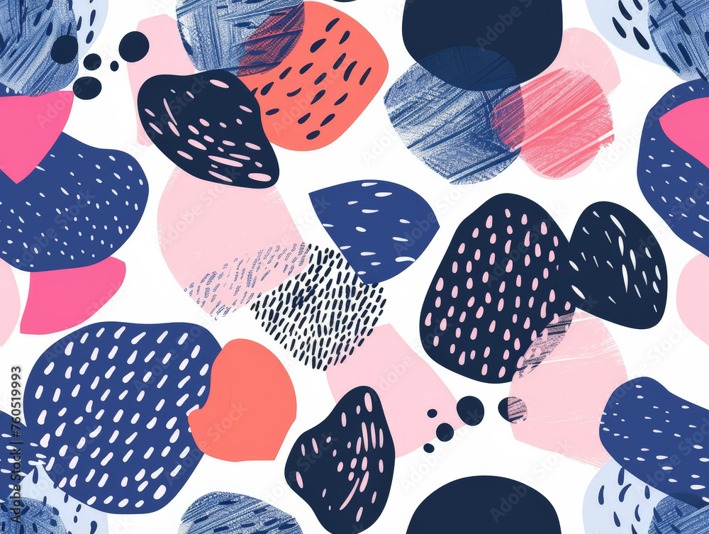 A colorful abstract painting with a variety of shapes and textures