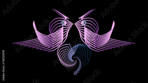 The vector dotted spiral vortex graphic is a visually interesting and complex image. use of color, movement, and text, all contribute to its overall effect.