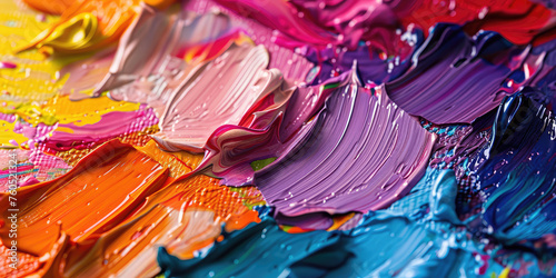 Artistic Palette with Colorful Paint Strokes texture. Vivid paint colorful strokes on an artist's wooden palette evoke creativity and the art process. © SnowElf