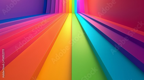 A vibrant rainbow stripe serves as the backdrop, injecting energy and color into the scene. photo