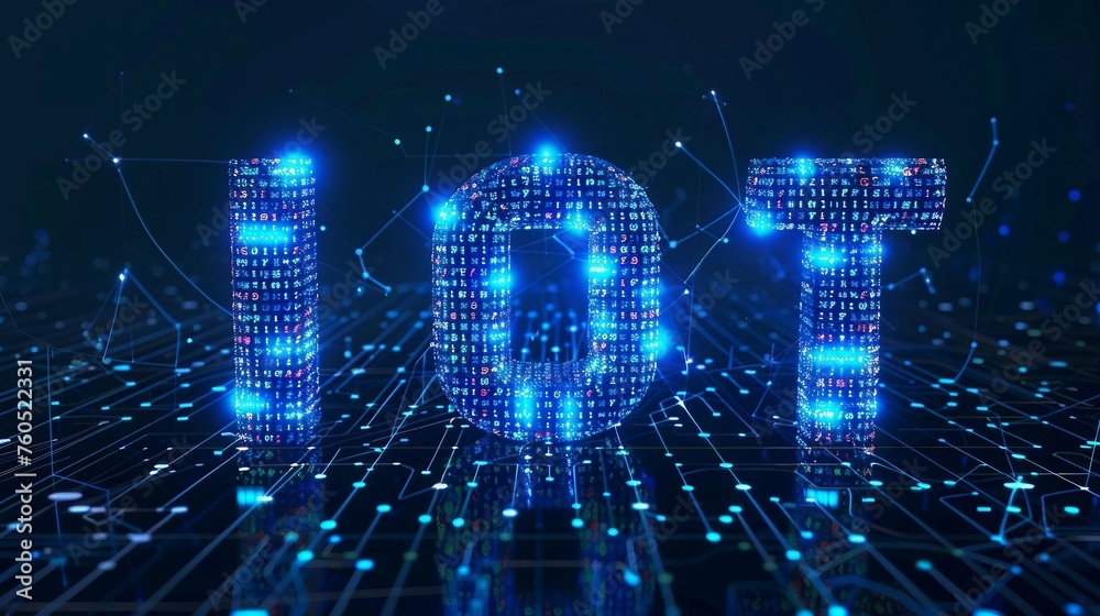 Digital blue matrix binary code forms the acronym IoT , symbolizing the concept of Internet of Things.
Digital blue matrix binary code forms the acronym IoT , symbolizing the concept of Internet of Things.