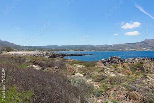 Landscape view at Gramvousa in sunny spring weather  Crete  Greece.