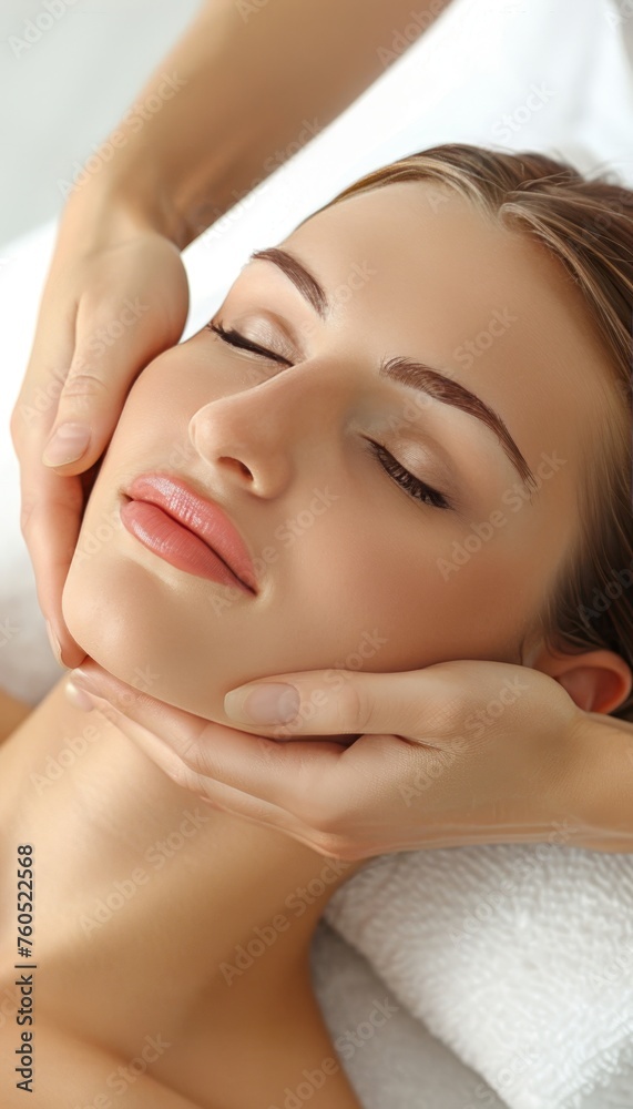 Young woman receiving a relaxing facial massage at the spa for rejuvenating beauty treatment Young woman receiving a relaxing facial massage at the spa for rejuvenating beauty treatment