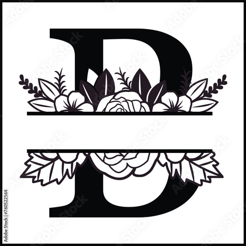 B Floral Split Monogram SVG , Flower Monogram Clipart, Floral Letter Graphic, Alphabet Bundle |Split Monogram Alphabet SVG | Split Monogram Frame Alphabet | Cut File for Circuit, Silhouette