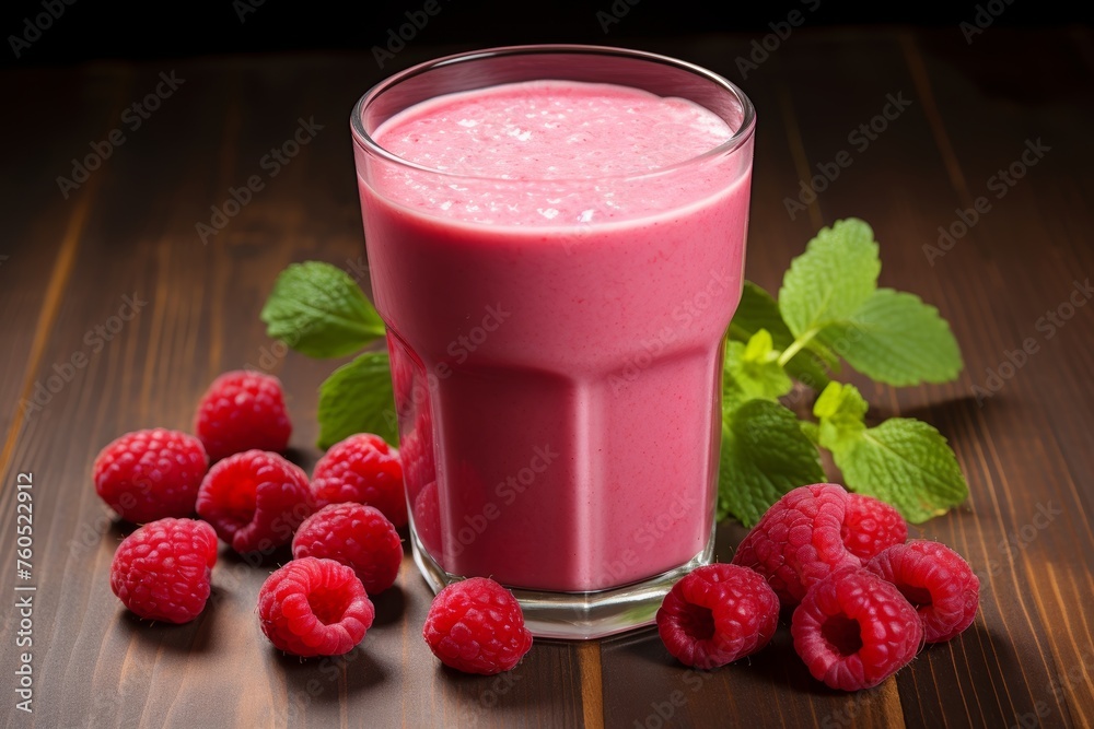 Delectable raspberry milkshake in a glass, a delightful choice for a refreshing breakfast treat Delectable raspberry milkshake in a glass, a delightful choice for a refreshing breakfast treat