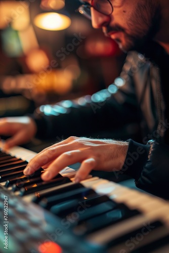 Musician Playing Piano With Headphones