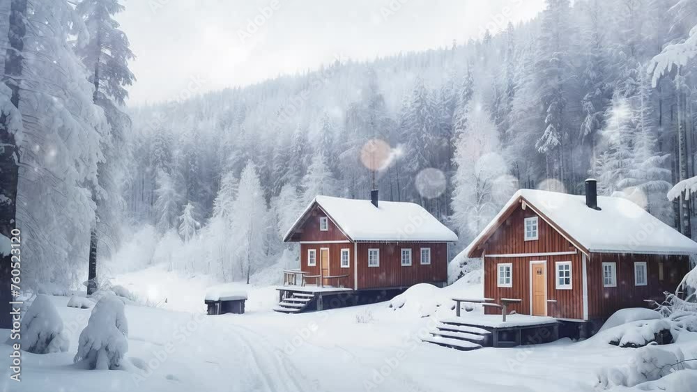 Riverside Tranquility: Winter Scene of Rural House in 4K Video Loop Riverside Tranquility: Winter Scene of Rural House in 4K Video Loop