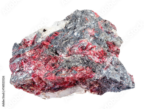 cinnabar and stibnite on fluorite mineral cutout photo