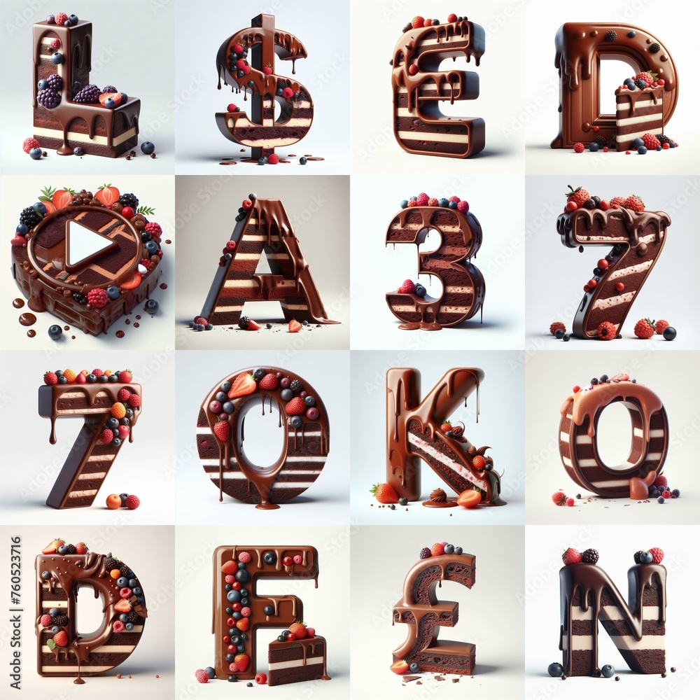 Naklejka premium Chocolate cake 3D Lettering Typeface. AI generated illustration