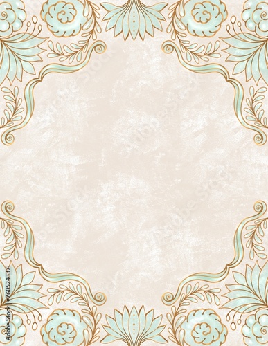 Indian style ornamental background template, frame for invitation, cards, banners	