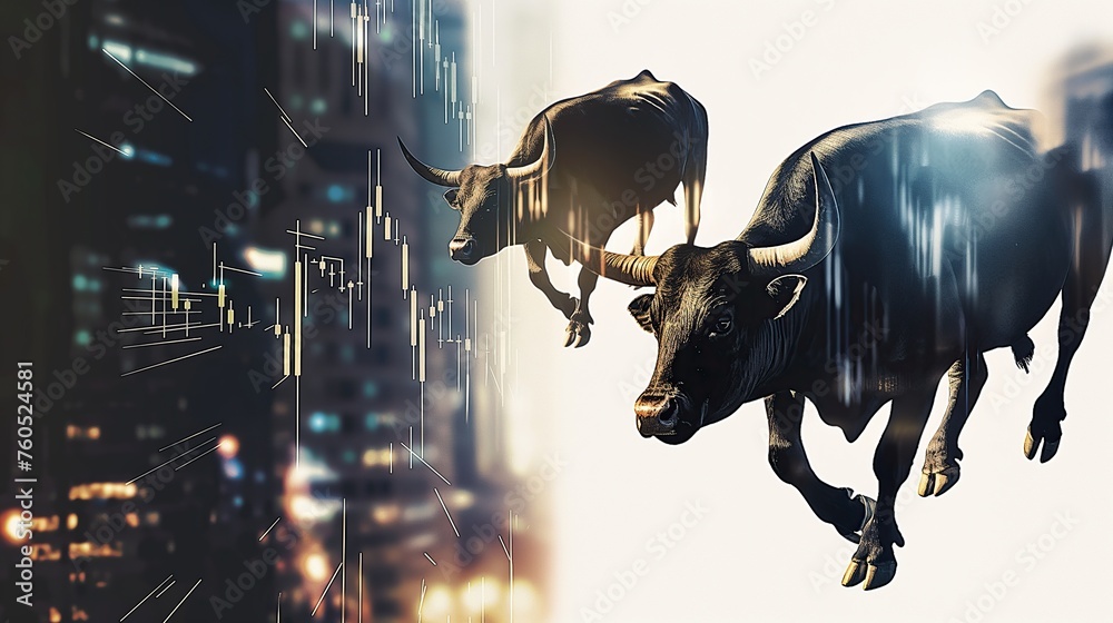 bull run, stock market concept - obrazy, fototapety, plakaty 