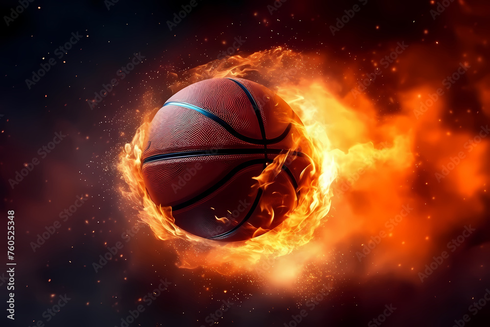 Fototapeta premium Ignited Glory: Basketball Soars Amidst Explosive Flames