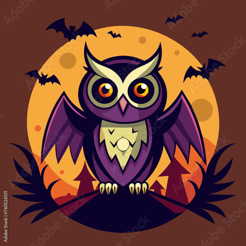Fototapeta Naklejka Na Ścianę i Meble -  Gaze into Darkness Wear this Spooky Owl Tee Design and Embrace the Halloween Spirit
