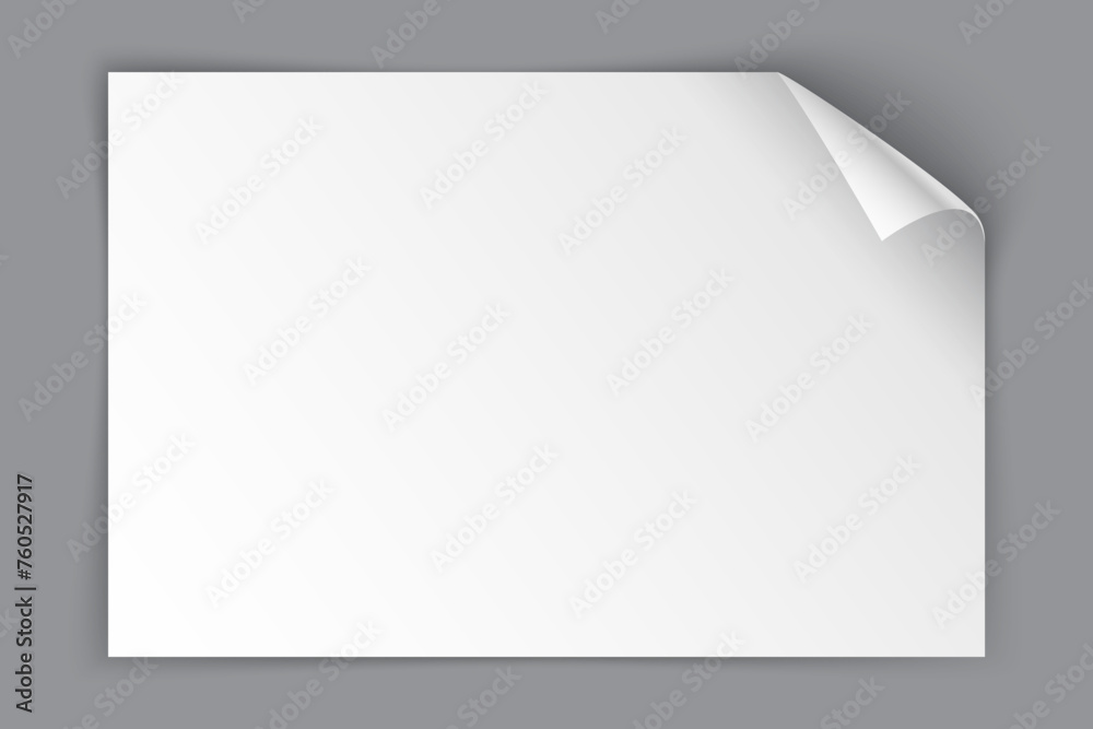 White paper sheet with bending top right corner isolated on grey background. Vector illustration White paper sheet with bending top right corner isolated on grey background. Vector illustration