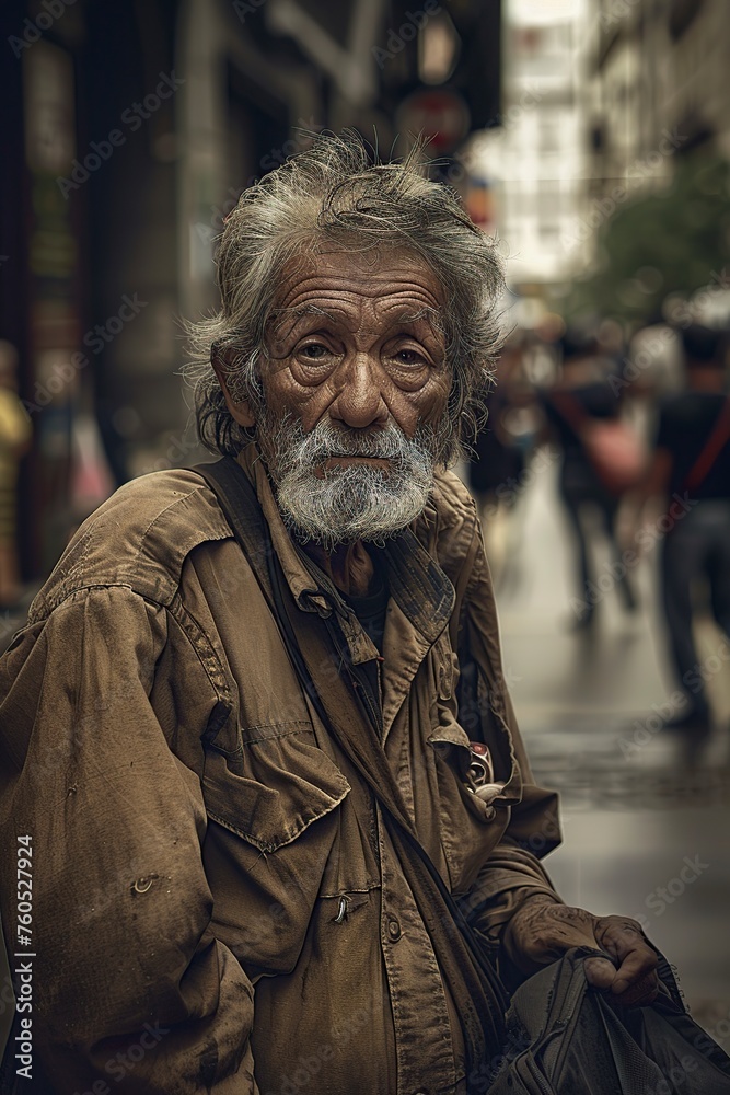 Old Man With White Beard Standing on Street Old Man With White Beard Standing on Street