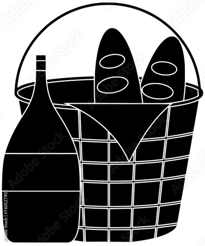 picnic illustration food silhouette basket logo bread icon fruit outline summer meal lunch snack vegetables wicker vegetable wine drink shape spring bottle eating for vector graphic background