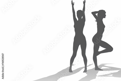 Two women are doing yoga poses in the image