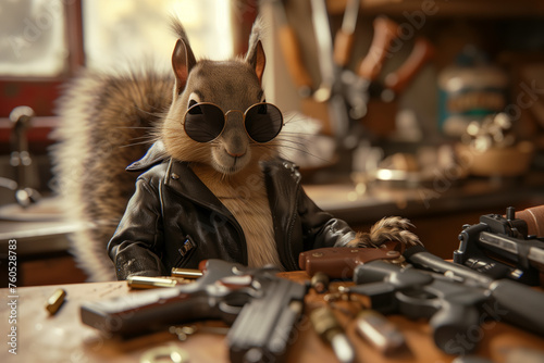 Squirrel with glasses and a gun