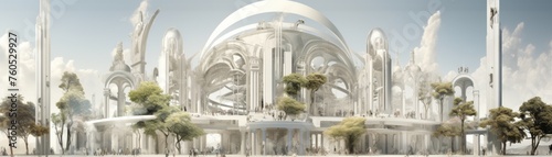 Neo-Classicism revival in android architecture, reflecting the harmony of biomimicry and technology photo