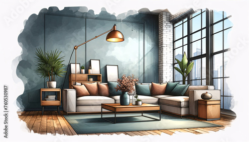 a modern living room illustration